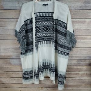 The Limited Women's Cardigan Sweater XS Small White Black Tribal Fringe